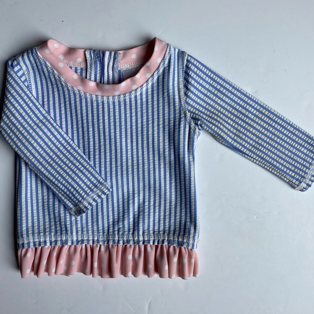 Ruffle Butts Shirt Girl's 3 6 Months Baby Girls Blue Striped Pink Ruffle Zipper